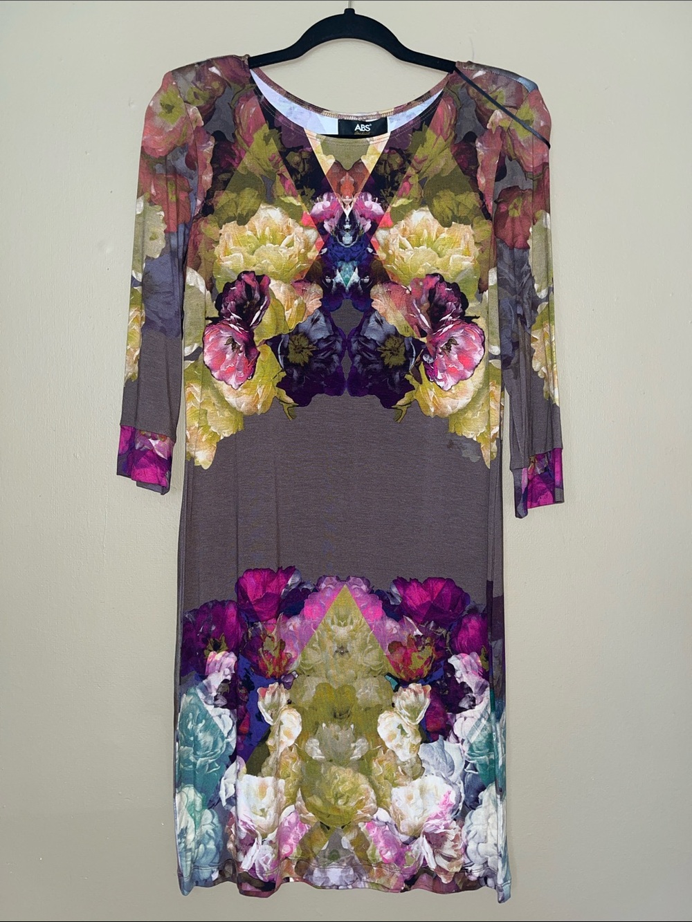 ABS Allen Schwartz Floral Long Sleeve Brown Multicolor Dress